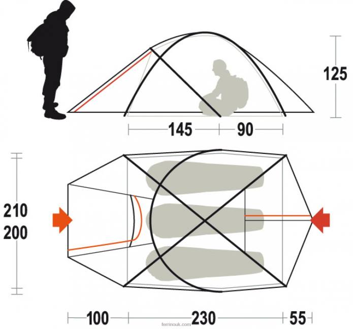 Unisex Ferrino T2B6446PILIER 3 TENT
