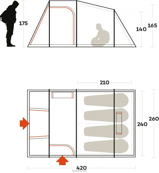 Unisex Ferrino T2B6496METEORA 4 TENT